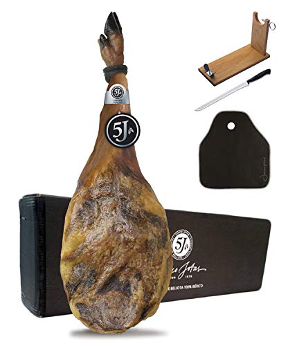 Paleta 100% Ibérica de Bellota Cinco Jotas (5J) de 4,5-5,5 Kg + Kit Jamonero y Cubre Jamón Jamonprive - Paletilla de Jamón Ibérico