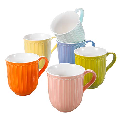 Panbado 6 * Tazas de Cerámica de Café/Té de 6 Colores Juego de Tazas de Porcelana Vasos de Agua/Leche para Hogar, Fiesta, Oficina, 310 ml (12 * 8,8 * 9,7 cm), Regalo para Cumpleaños, Festival