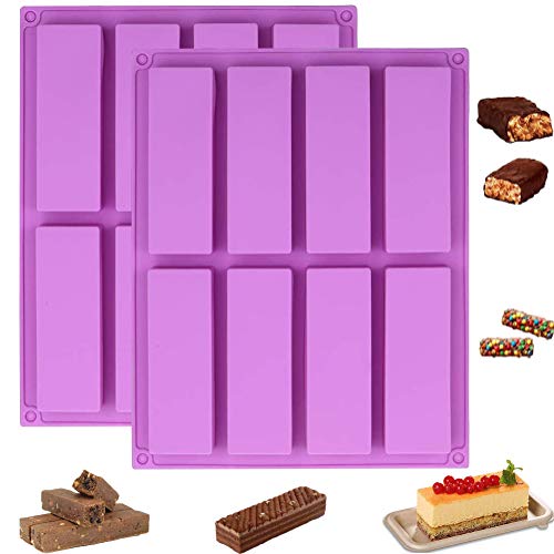 Paquete de 2 Moldes Grandes Rectangulares Para Barras de Cereales, 8 Cavidades de Silicona Moldes Antiadherentes Barras EnergéTicas, Bandeja Para Hornear Para Hacer Magdalenas Chocolate Barras