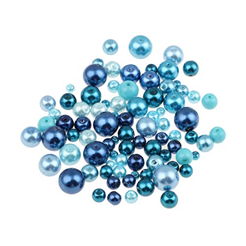 Perlin – 200 g de perlas de cristal de cera de convoluto, bolas azules mezcladas, juego de 4, 6, 8, 10 y 12 mm, juego de perlas para hacer manualidades