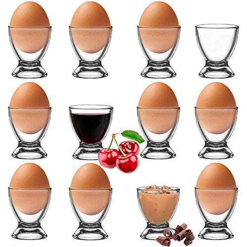 Platinux Juego de hueveras de cristal, 12 piezas, soporte para huevos, desayuno, brunch Egg Cup