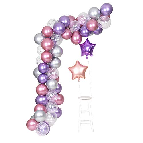 Púrpura Metálico Cromo Rosa Plata Globos Guirnalda Arco Kit 62 Piezas Unicornio Tema Boda y Cumpleaños Decoración Globos Fiesta