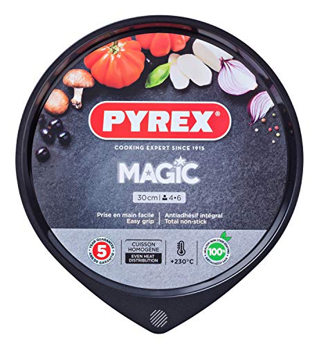 Pyrex Magic Bandeja de Horno para Pizza, Acero Inoxidable, Negro, 30 cm