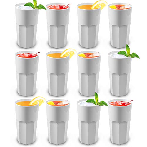 RB Vasos Retro Blanco Plástico Premium Irrompible Reutilizable 30cl, Set de 12