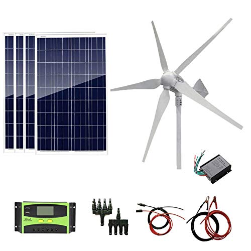 RDJM Turbina eólica 1200W Viento Solar híbrido del Kit: 4pcs Paneles solares 100W Poli + 800W de la turbina del generador de Viento + 2000W inversor de la Rejilla for Cargar la batería