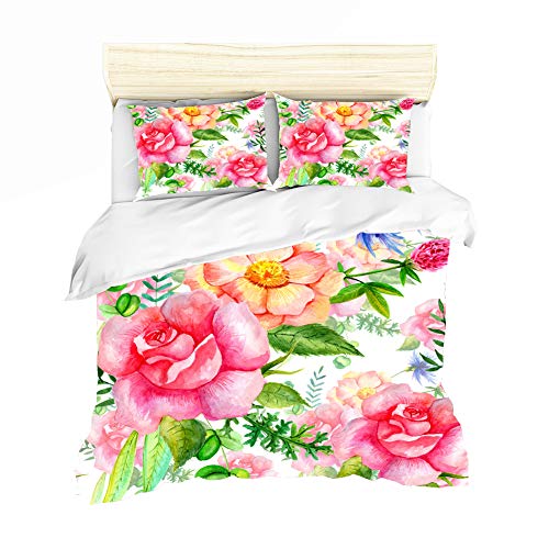 REALIN Funda Nórdica Flor De Acuarela Juego De Ropa De Cama Mariposa Libélula Colcha 2/3/4PCS Fundas De Edredón Nórdico/Almohada/Sábanas,para Cama 90/135/150/180 (Cama 150/160(220×230cm)-3PCS,D)