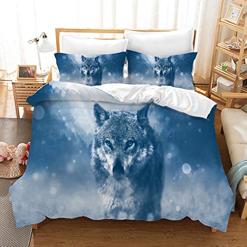 REALIN Funda Nórdica Lobo Juego De Ropa De Cama Animales Salvajes Oscuridad Colcha 2/3/4PCS Fundas De Edredón Nórdico/Almohada/Sábanas,para Cama 90/135/150/180 (Cama 180/200(220×260cm)-3PCS,G)