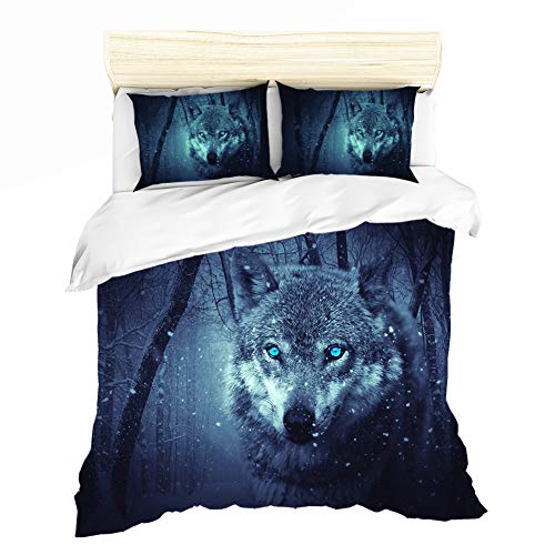 REALIN Fundas Nórdicas Animales Juego De Ropa De Cama Tigre Lobo Ciervo Leopardo Colcha 2/3/4PCS Fundas De Edredón Nórdico/Almohada/Sábanas,para Cama 90/135/150/180 (Cama 80/90(140×210cm)-3PCS,B)