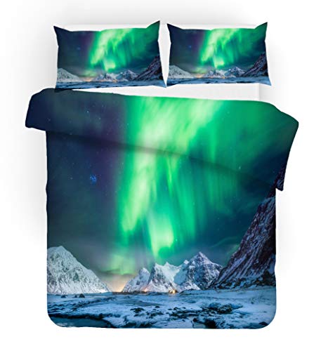 REALIN Fundas Nórdicas Aurora Púrpura Verde Juego De Ropa De Cama Auroras Boreales,2/3/4PCS Fundas De Edredón Nórdico/Almohada/Sábanas,para Cama 90/135/150/180 (Cama 150/160(220×230cm)-3PCS,B)