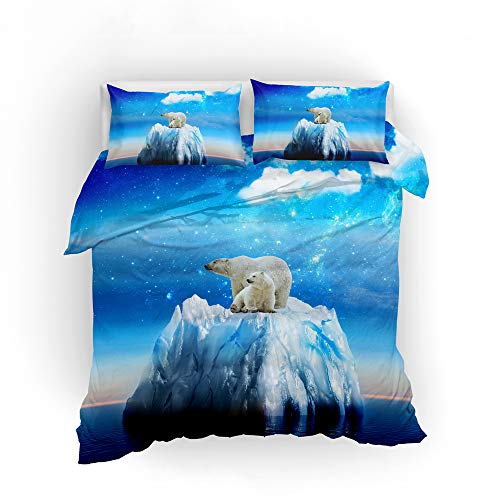 REALIN Fundas Nórdicas Oso Polar Juego De Ropa De Cama Animales Salvajes Nieve Colcha 2/3/4PCS Fundas De Edredón Nórdico/Almohada/Sábanas,para Cama 90/135/150/180 (Cama 80/90(140×210cm)-3PCS,B)