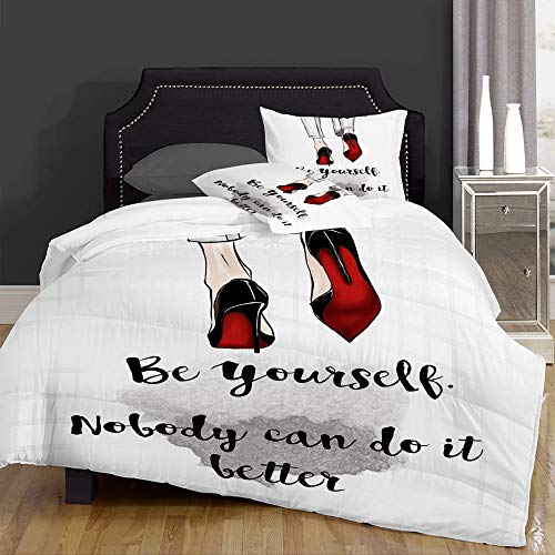 REIOIYE Juegos de Fundas para edredon,Ropa de Cama,Chanel Funny Quotation on and Stiletto Shoes Quote Sketch Drawing,Fibrae Xtrafina,Edredones y 2 Almohadas