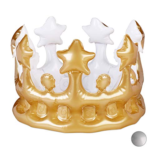 Relaxdays corona cumpleaños hinchable, pvc, dorado, 16 x 21 cm