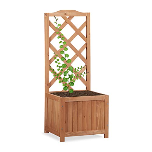 Relaxdays Soporte Plantas con Soporte para Trepadora, Madera, Natural, 90 x 36 x 36 cm