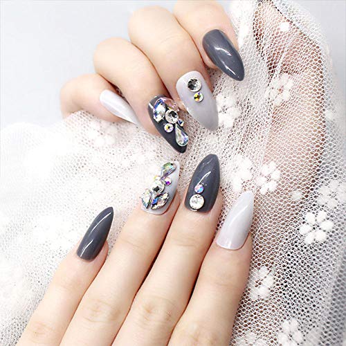 rpbll 24pcs Extra Long Fake Nails Rhinestone Black Gel UV Press On Nails Custom Handmade Designed Artist False Nail Wedding Bride