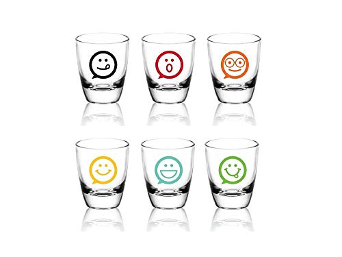 Sables & Reflets Shooter, copas de chupito, Vodka, Tequila – Juego de 6 – Emoticonos Mix Colores Idea Idea de regalo