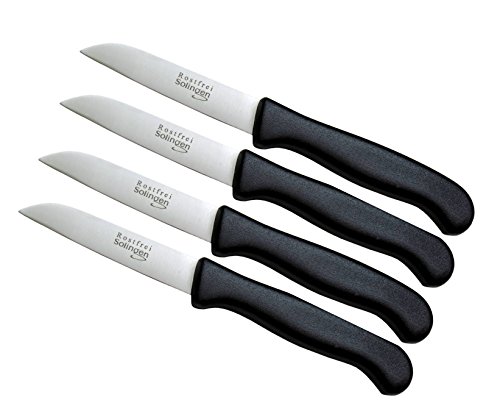 Schwertkrone Solingen - Juego de 4 cuchillos de cocina rectos verduras, afilados, cuchillo de pelar, cuchillo multiusos, acero inoxidable