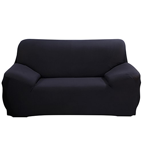 SHANNA - Funda elástica para sillones y sofás de 1, 2, 3 o 4 plazas, cubierta antideslizante en tejido elástico extensible, protector, tela, negro, 2-Seater Chair + 1pcs Free Pillowcase