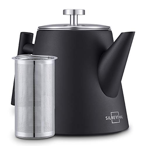 SILBERTHAL Tetera con Filtro 1 litro | Tetera Negra para infusiones | Tetera Individual con infusor Grande | Teapot