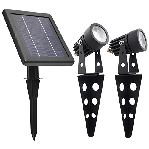 Solar Light Mart Juego de Dos focos Mini 50X (LED Blanco cálido) para Jardines, 3 Niveles de Potencia, Longitud Total del Cable 32 pies