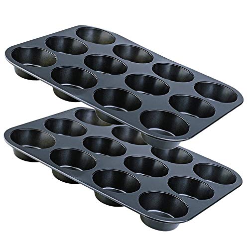 Space Home - Molde de Horno para Magdalenas y Muffins - 12 Cavidades - Acero al Carbono con Recubrimiento Antiadherente - Set de 2