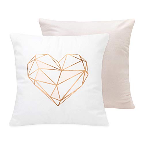 SUMGAR Funda de almohada de tiro de oro rosa Funda de almohada cuadrada geométrica de corazón rosa Fundas de cojín decorativas de moda moderna para sala de estar Sofá cama Coche 45x45cm Juego de 2