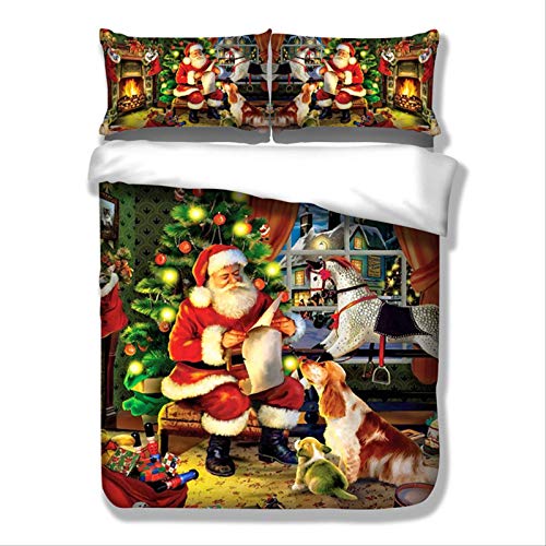 SUNHAON Juego De Funda Nórdica De Navidad, Ropa De Cama De Papá Noel Estampado De Alta Definición, Ropa De Cama De Boda De Navidad, Algodón, Suave, Cómodo 140×200CM A