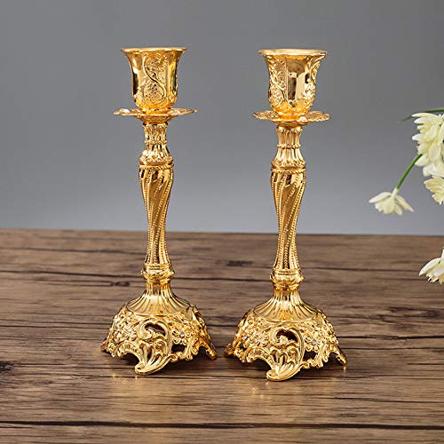Sziqiqi Juego de 2 Candelabros de Metal Portavelas Oro para Comedor Mesa de Centro de Mesa Boda Decoración, Candelabros Adornados para Velas Shabat Taper, Oro