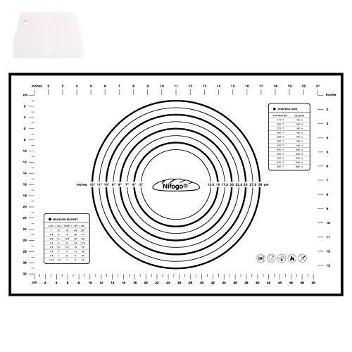 Tapete de Silicona para Hornear Baking Mat Grande Antiadherente, Raspador de Regalo, Incluye Medidas, Libre de BPA, para Hacer Fondant Pizza Dough Tarta, 60 x 40 cm (Negro)