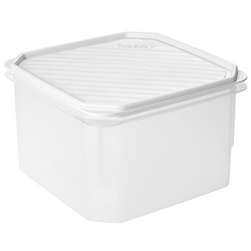 TATAY 1161201 - Contenedor de alimentos hermético cuadrado con tapa flexible a presión blanca, libre de BpA, 2,9 litros de capacidad, 18,5 x 18,5 x 12,2