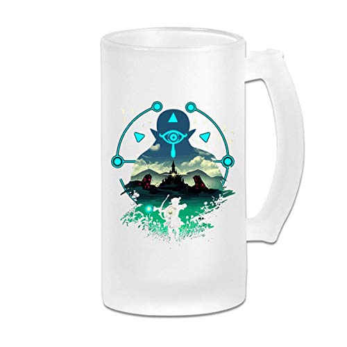 Taza de jarra de cerveza Stein de vidrio esmerilado impresa de 16 oz - Legend of Zelda Breath Of The Wild Wild Adventurer - Taza gráfica