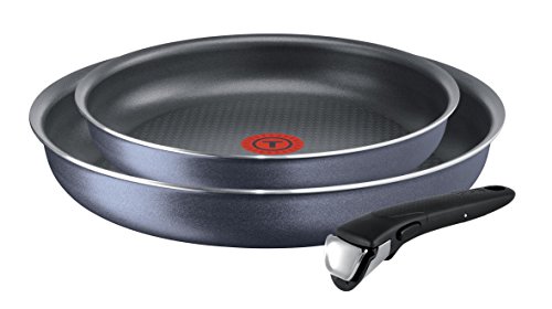 Tefal L2319202 - Ingenio Elegance Juego de 2 sartenes 24/28 cm + 1 manija, Compatible con todas las fuentes de calor excepto inducción, Gris brillo