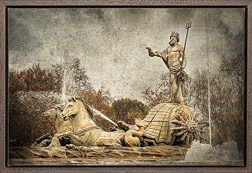 TEXFOTO Cuadro Enmarcado - Fuente de Neptuno en Madrid- Fotografía artística y Moderna Listo para Colgar - Hecho a Mano en España (20_x_30_cm)