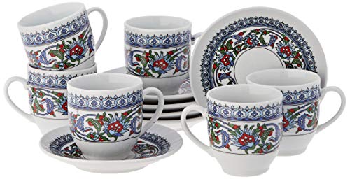The Turkish Emporium Juego de 12 platillo de café de porcelana otomano turco árabe estilo griego auténtico espresso