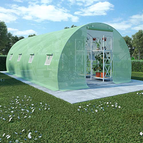 Tidyard Invernadero Caseta,Invernadero de Jardín,2 Ventanas Laterales y 1 Puerta,Cimientos de Acero,Malla de PE de 170g/m²,Verde 18m² 600x300x200cm