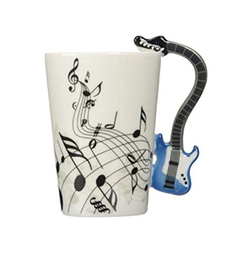 ufengke Creativo Guitarra Azul Tazas Mug De Porcelana Tazas De Café Personalizadas, Notas Musicales Taza De Té De Cerámica, para Regalo, La Familia Y La Oficina