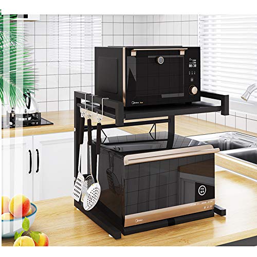 UMI - Soporte de metal para horno y microondas, con 3 ganchos, capacidad de peso de 60 kg, color negro y acero inoxidable