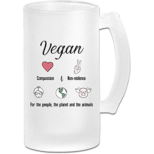 Vegan For Everything Taza de pub personalizada personalizada con asas Vaso de jugo de bebidas 16.9 Oz Copa de cerveza de vidrio esmerilado Taza