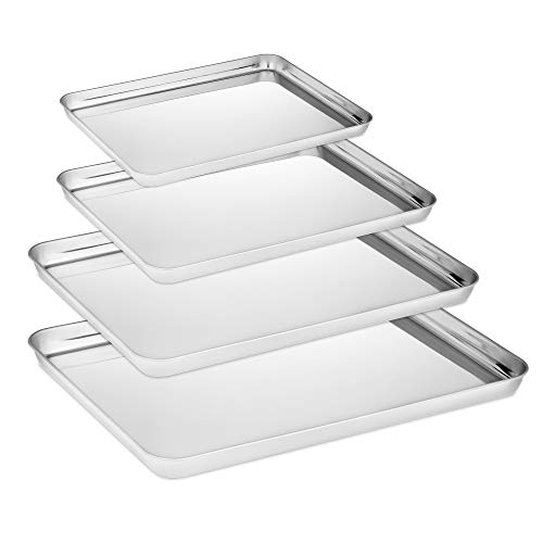 Velaze Bandeja de Horno, Juego de Bandeja Rectangular para Hornar de Acero Inoxidable Bandeja con Soporte, Saludable y No Tóxico, 4 Piezas