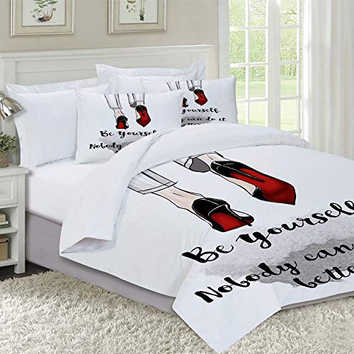 VICCHYY Juego de Funda nordica,Ropa de Cama,Chanel Funny Quotation On and Stiletto Shoes Quote Sketch Drawing,Microfibra,Edredon 240x260cm con 2 Fundas de Almohada 50x80cm