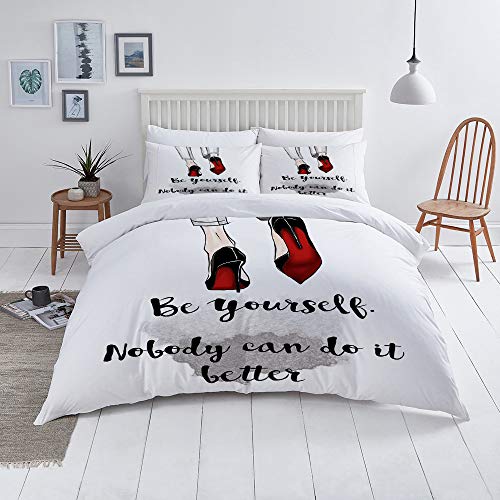 VICCHYY Juegos de Fundas para edredon,Ropa de Cama,Chanel Funny Quotation on and Stiletto Shoes Quote Sketch Drawing,Fibrae Xtrafina,Edredones y 2 Almohadas