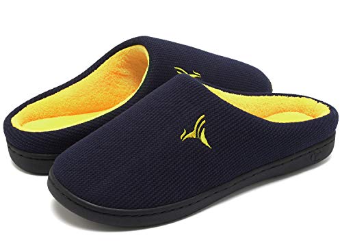 VIFUUR Hombre Zapatillas de casa Espuma de Memoria de Alta Densidad Cálido Interior Lana al Aire Libre Forro de Felpa Suela Antideslizante Zapatos Marina/Maíz 44/45