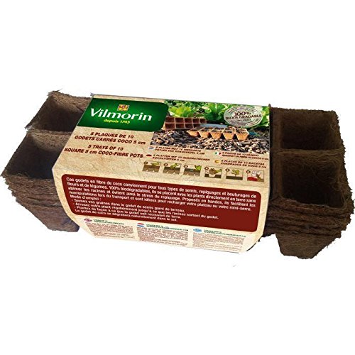 Vilmorin - Lote de 5 Placas de 10 macetas cuadradas de Coco (5 cm), Color Natural