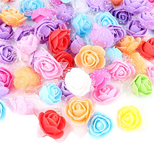 VINFUTUR 200pcs Rosas Artificiales Flores Mixtos Rosas Falsas Espuma con Borde de Gasa para Decoración Regalos Guirnalda Jarrón Mesa Boda Manualidad DIY