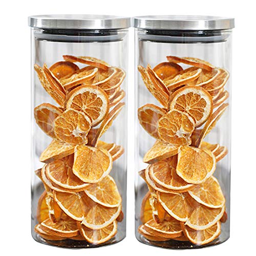 VIVILINEN Juegos de Tarros de Almacenamiento de Cristal con Tapa Hermético de Acero Inoxidable, Recipientes Organizador de Varios Tamaños para Conservar Alimentos Té,Café,Azúca,Harina,Pasta (1200ml*2)