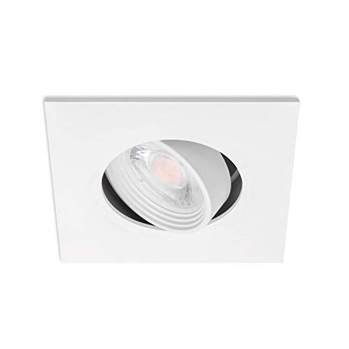 Volton - Aro Downlight Cuadrado basculante y Giratorio para empotrar con portalamparas GU10 incluído, Color Blanco Mate