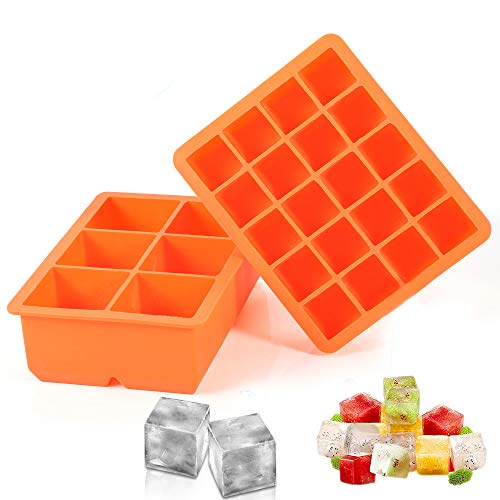 Wanap Bandeja para Cubitos de Hielo, Moldes de Silicona Cuadrados Grandes para Congelador, Alimentos para Bebé, Agua, Cóctel - 2 Pack, Orange