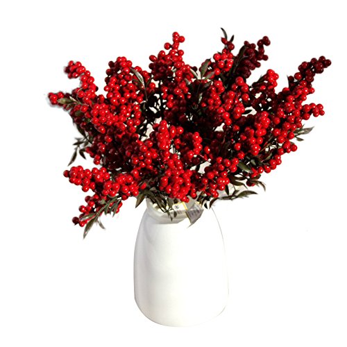 WARMWORD Artificial Berry Tallos de la Fruta Baya del Acebo Rama Flor para Boda Navidad Adornos Casas por Vacaciones Party Decor Piezas Bayas Artificiales Flores decoración hogar