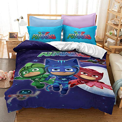 WEDSGTV Funda Nórdica Simple/Doble Máscaras PJ Masks De Cama De Microfibra Doble Lisa 3D 135x200 Impreso con Funda De Almohada A Juego,C-Double200x200cm