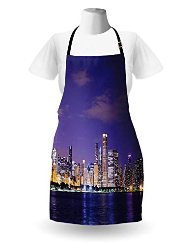 WELQUN Delantales Aprons Delantal Chicago Vista De Noche Bienes Inmuebles Al Aire Libre Famoso Lugar Turístico Estilo De Vida Mujeres Niños Cocina Hornear Cocina Babero