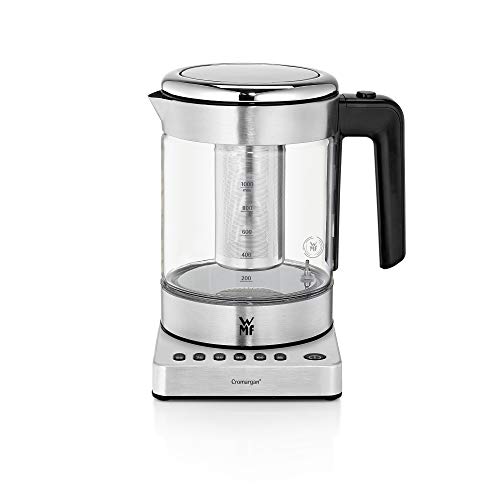 WMF Hervidor Kitchenminis - Hervidor eléctrico para té de 1900 W y 1.0 l de capacidad, jarra de cristal, acabados de acero inoxidable de cromargan mate